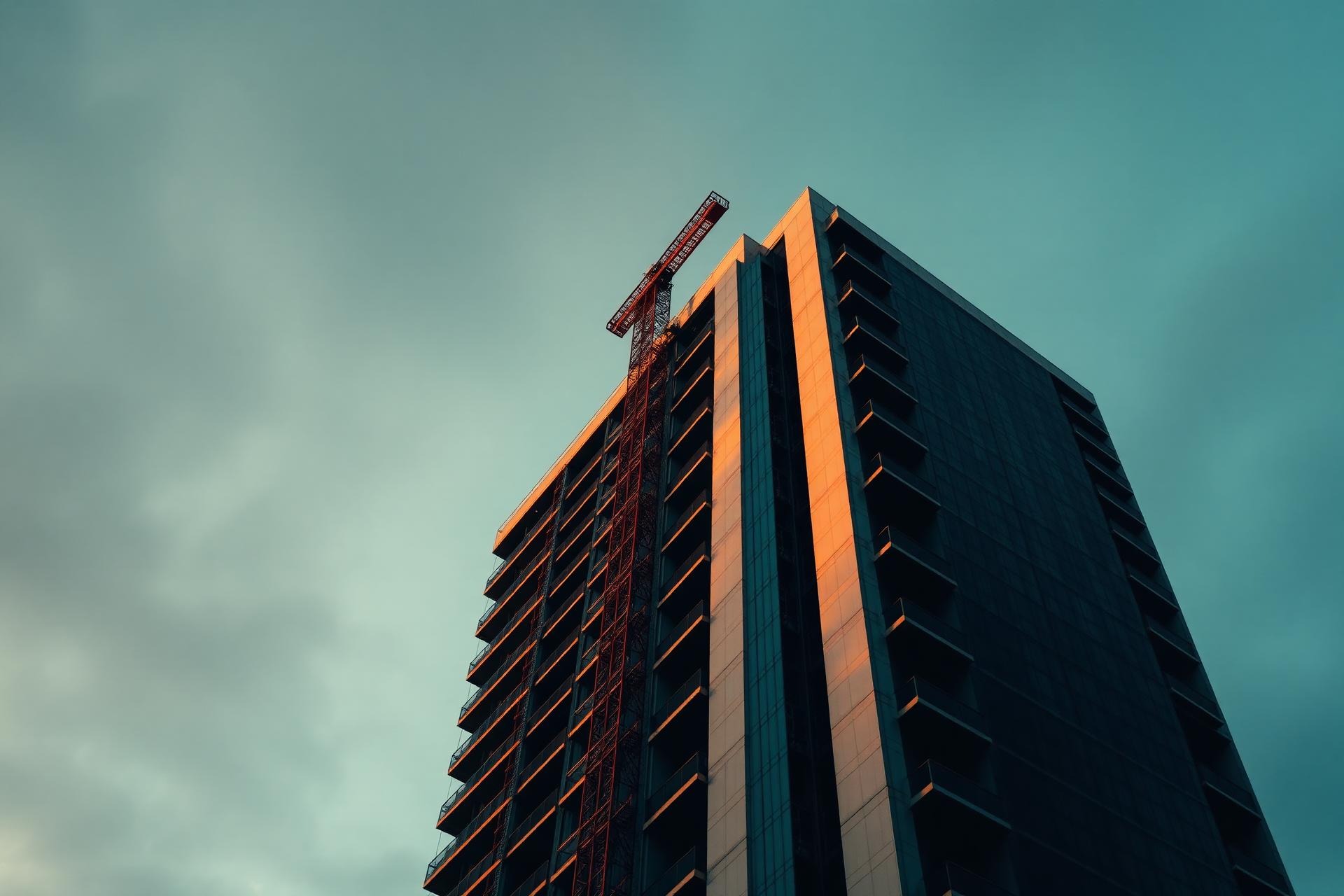 Edifício em construção ao entardecer
